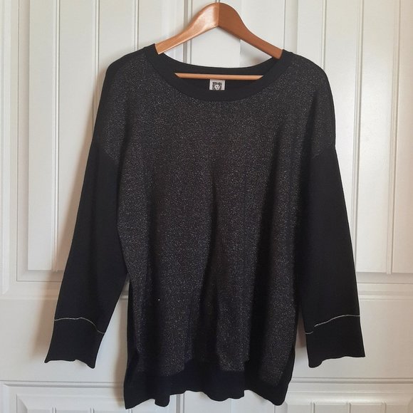 Anne Klein NWT Shimmer Black & Gold Metallic Hi/Low Sweater XL - Picture 2 of 13